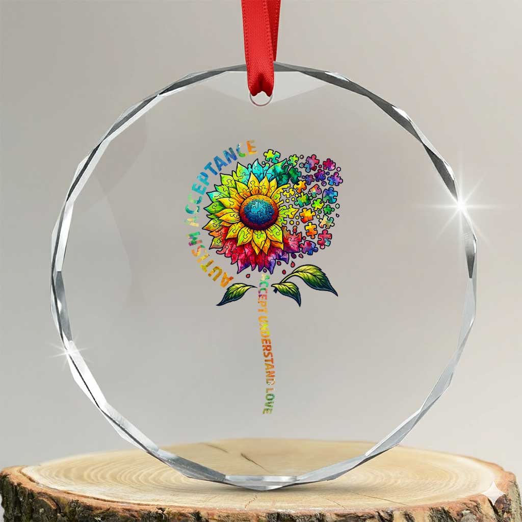 Autism Acceptance Crystal Glass Ornament Accept Understand Love Sunflower Puzzle