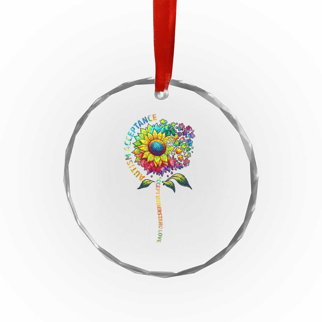 Autism Acceptance Crystal Glass Ornament Accept Understand Love Sunflower Puzzle