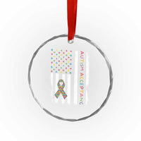 Autism Acceptance Crystal Glass Ornament American Flag Neurodivergent Support Ribbon Puzzle