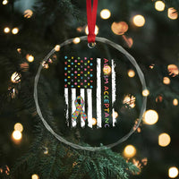 Autism Acceptance Crystal Glass Ornament American Flag Neurodivergent Support Ribbon Puzzle