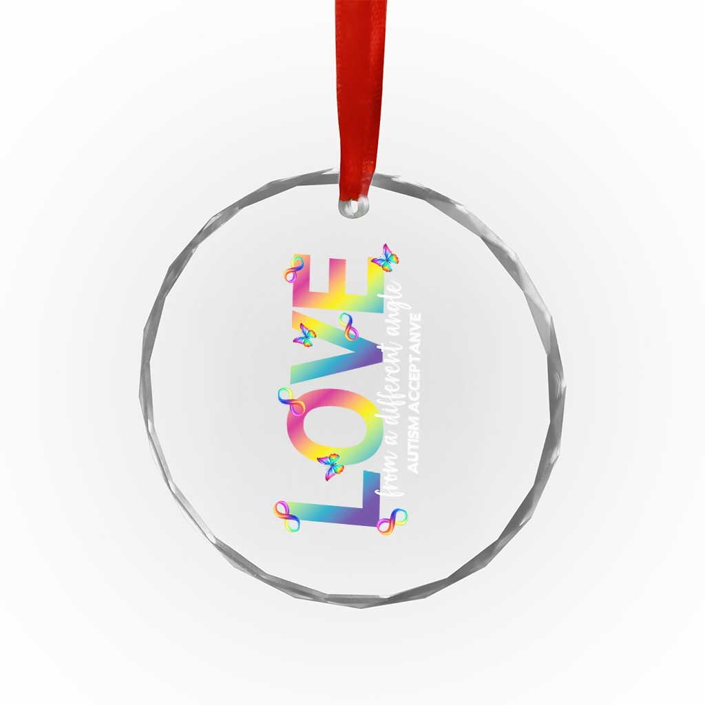 Autism Acceptance Crystal Glass Ornament Love From a Different Angle Rainbow Infinity - Wonder Print Shop