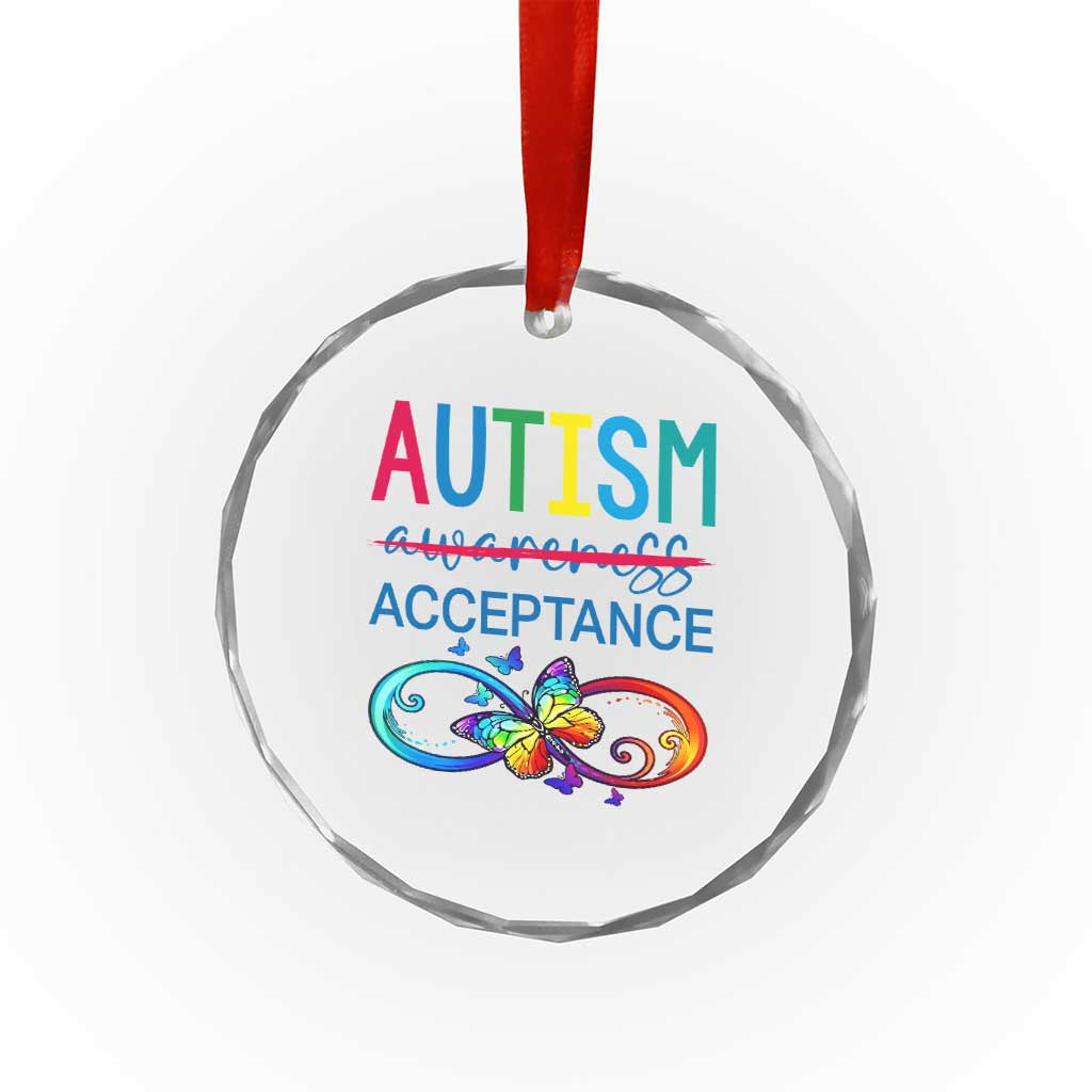 Autism Acceptance Crystal Glass Ornament Neurodivergent Support Infinity Butterfly Symbol