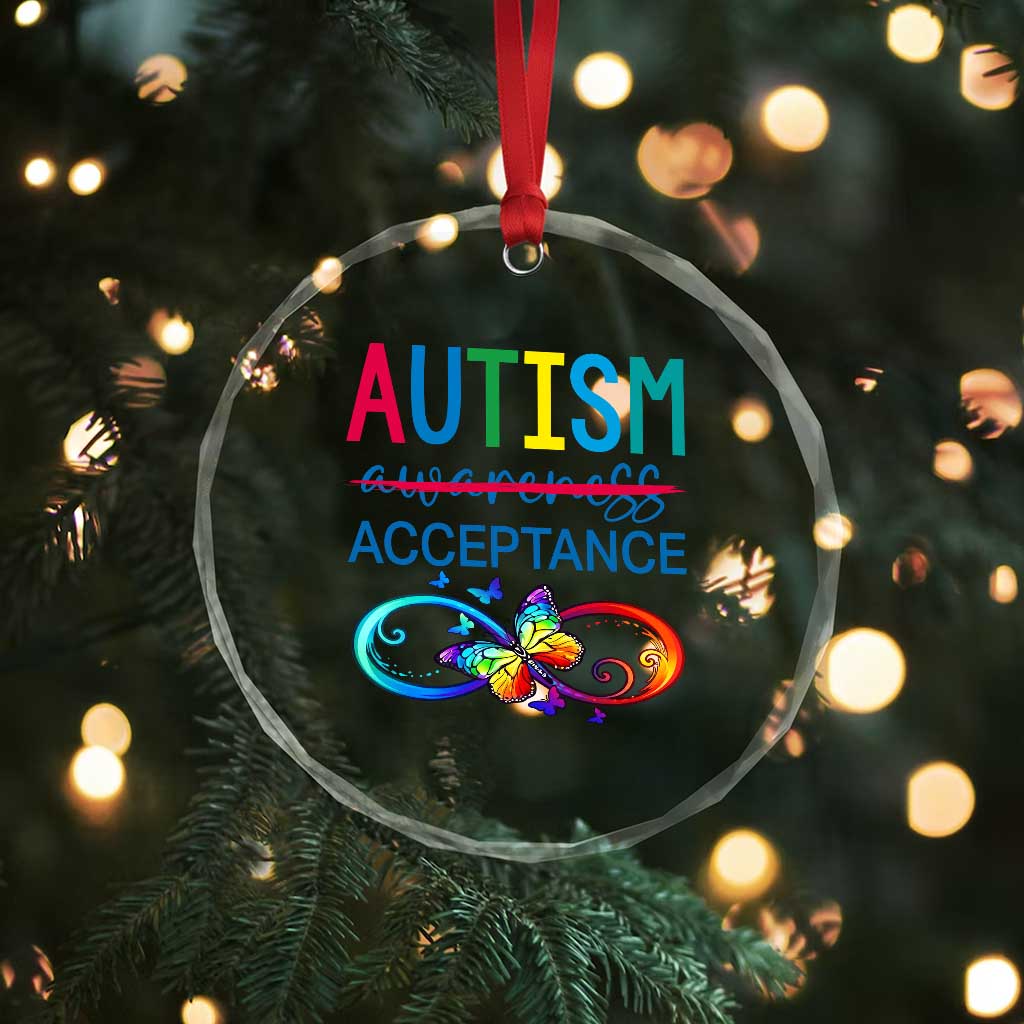 Autism Acceptance Crystal Glass Ornament Neurodivergent Support Infinity Butterfly Symbol