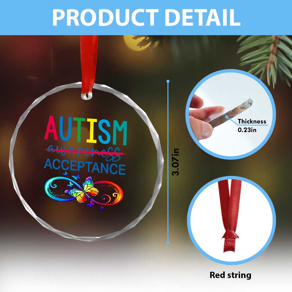 Autism Acceptance Crystal Glass Ornament Neurodivergent Support Infinity Butterfly Symbol