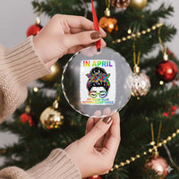 Autism Acceptance Crystal Glass Ornament Neurodivergent Support Messy Bun Ribbon Puzzle