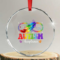 Autism Acceptance Crystal Glass Ornament Neurodivergent Support Rainbow Feather Infinity Symbol