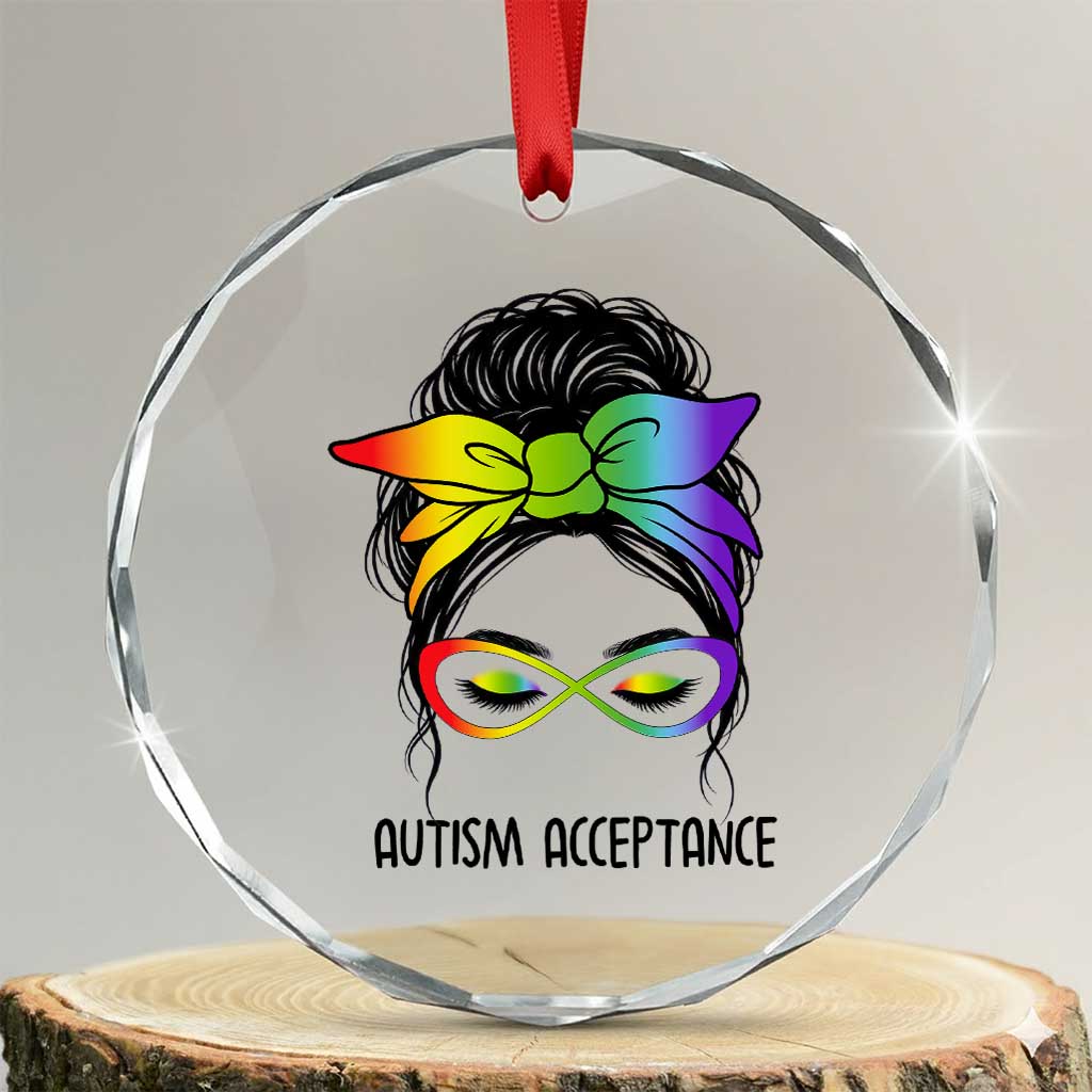 Autism Acceptance Crystal Glass Ornament Neurodiversity Awareness Messy Bun Women