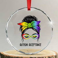Autism Acceptance Crystal Glass Ornament Neurodiversity Awareness Messy Bun Women