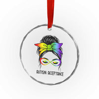 Autism Acceptance Crystal Glass Ornament Neurodiversity Awareness Messy Bun Women