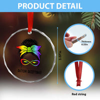 Autism Acceptance Crystal Glass Ornament Neurodiversity Awareness Messy Bun Women