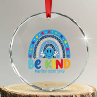 Autism Acceptance Crystal Glass Ornament Rainbow in April We Wear Blue Ribbon Autism