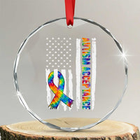 Autism Acceptance Crystal Glass Ornament US Flag Ribbon Support Neurodiversity