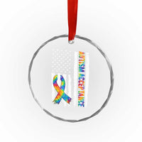 Autism Acceptance Crystal Glass Ornament US Flag Ribbon Support Neurodiversity