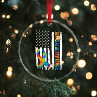 Autism Acceptance Crystal Glass Ornament US Flag Ribbon Support Neurodiversity