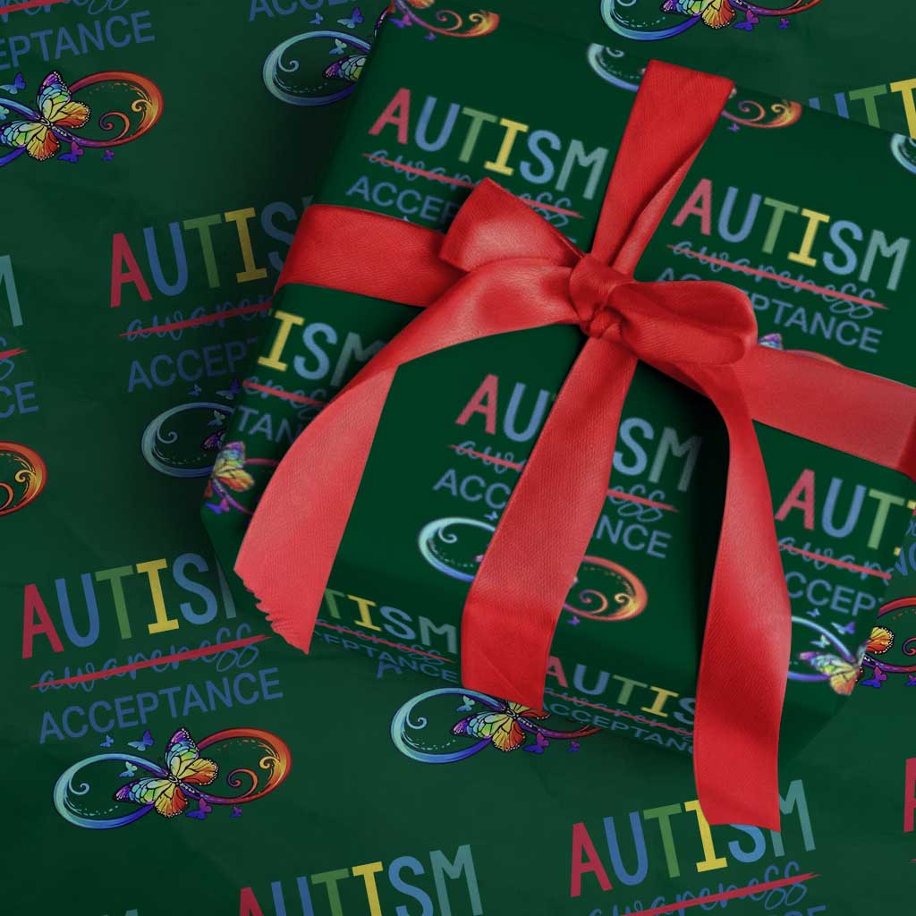 Autism Acceptance Wrapping Paper Roll Neurodivergent Support Infinity Butterfly Symbol