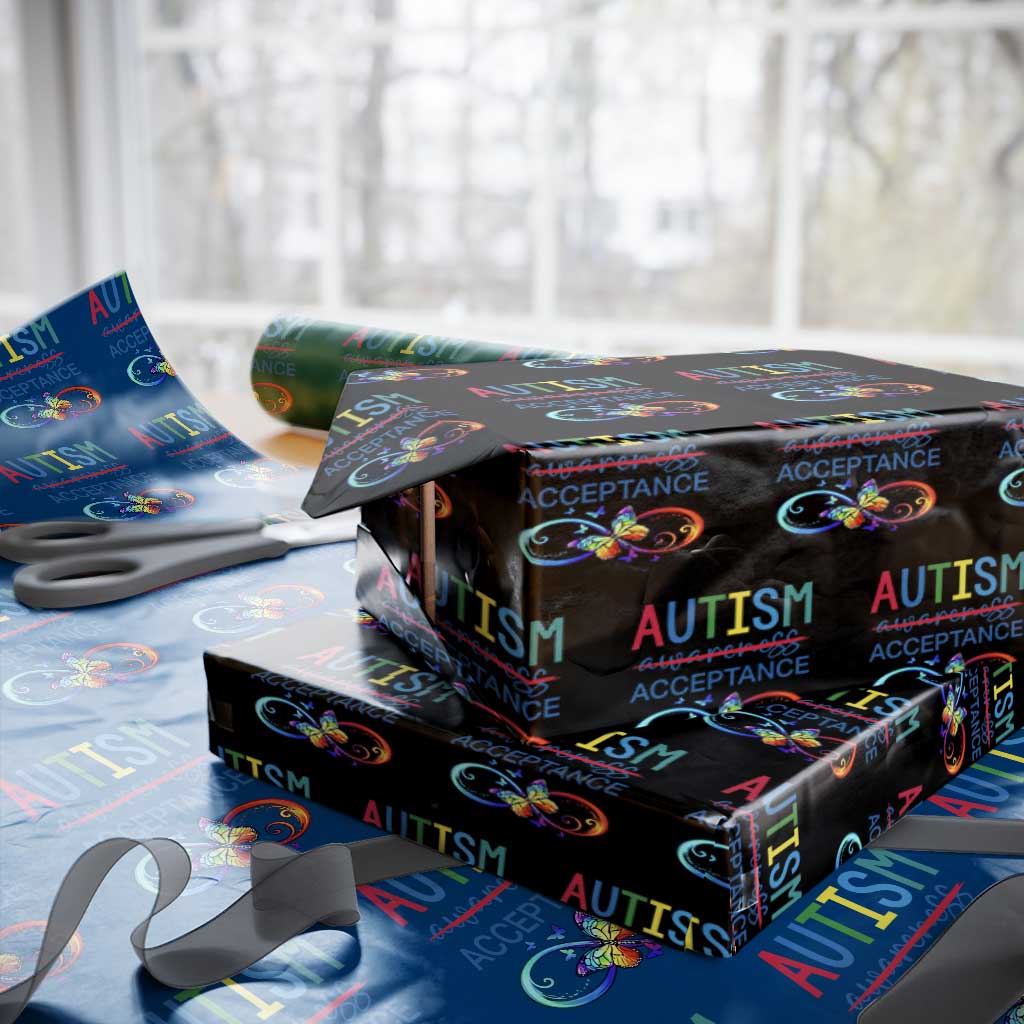 Autism Acceptance Wrapping Paper Roll Neurodivergent Support Infinity Butterfly Symbol