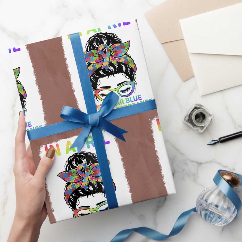 Autism Acceptance Wrapping Paper Roll Neurodivergent Support Messy Bun Ribbon Puzzle