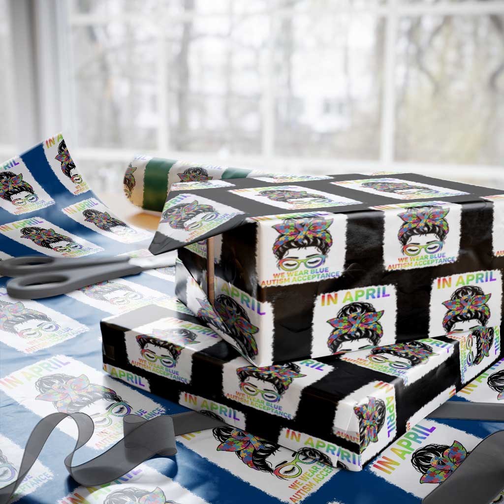 Autism Acceptance Wrapping Paper Roll Neurodivergent Support Messy Bun Ribbon Puzzle