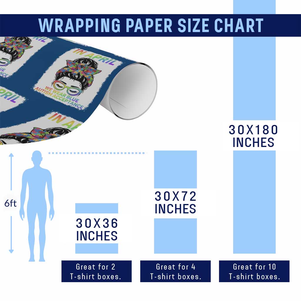 Autism Acceptance Wrapping Paper Roll Neurodivergent Support Messy Bun Ribbon Puzzle