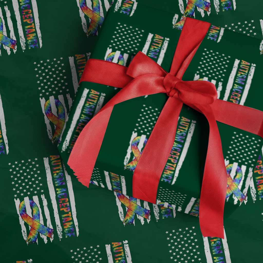 Autism Acceptance Wrapping Paper Roll US Flag Ribbon Support Neurodiversity