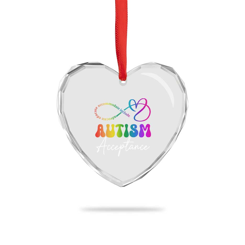 Autism Acceptance Heart Crystal Glass Ornament Advocate Educate Accomodate Include Rainbow Infinity Symbol - Wonder Print Shop