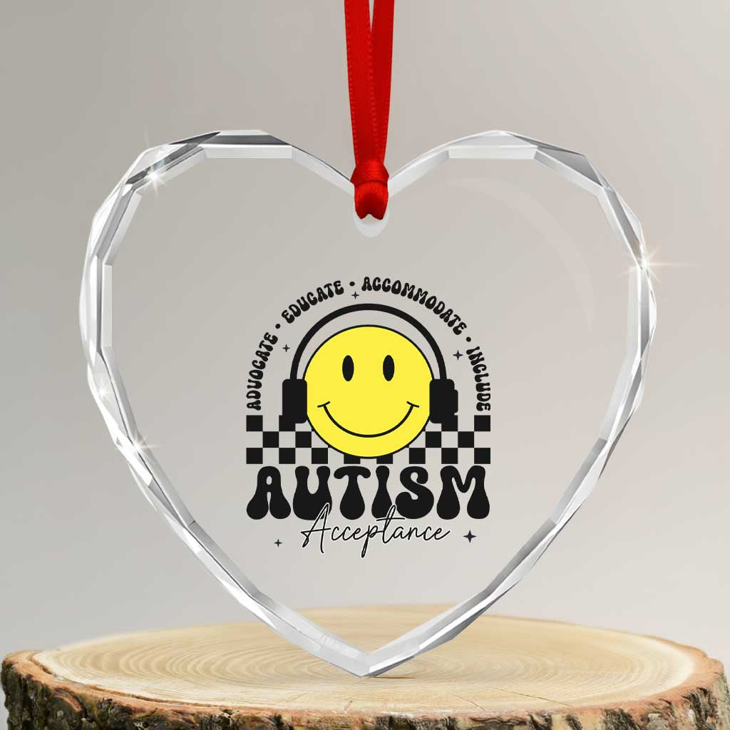 Autism Acceptance Heart Crystal Glass Ornament Advocate Educate Accomodate Include Special Education - Wonder Print Shop