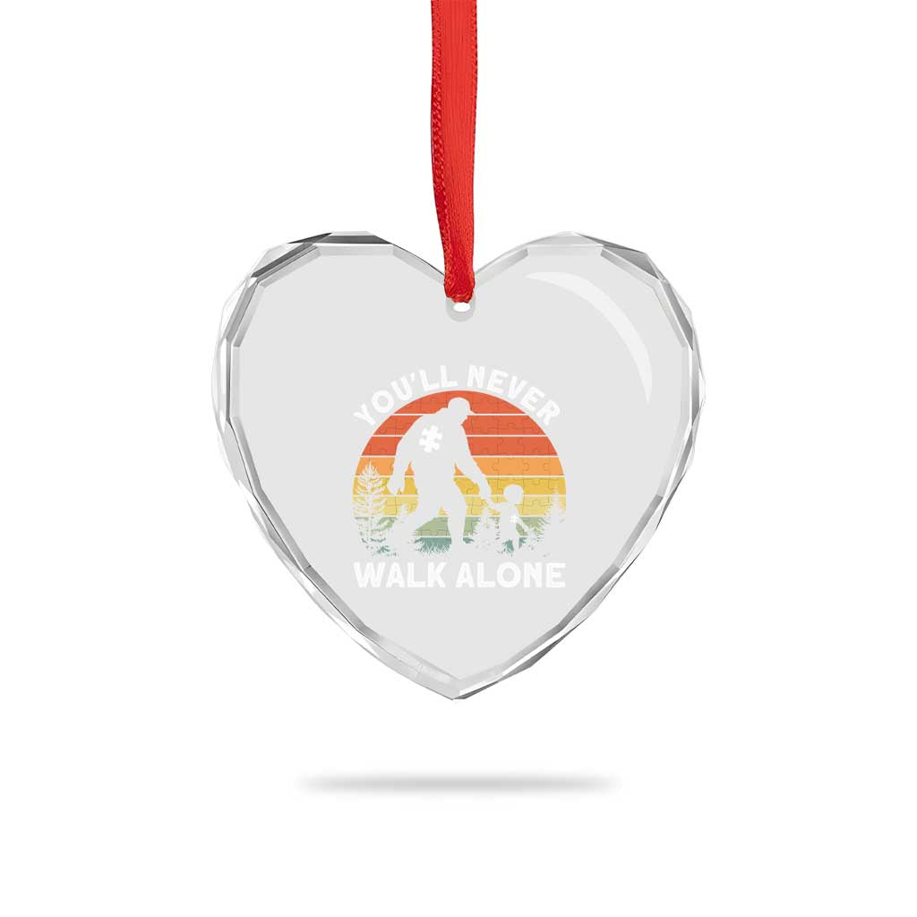 Autism Acceptance Heart Crystal Glass Ornament Autism Dad You'll Never Walk Alone Support