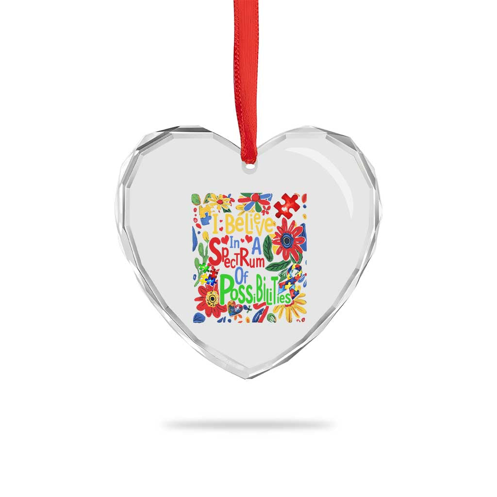 Autism Acceptance Heart Crystal Glass Ornament I Believe In A Spectrum Of Possibilities Retro Boho - Wonder Print Shop