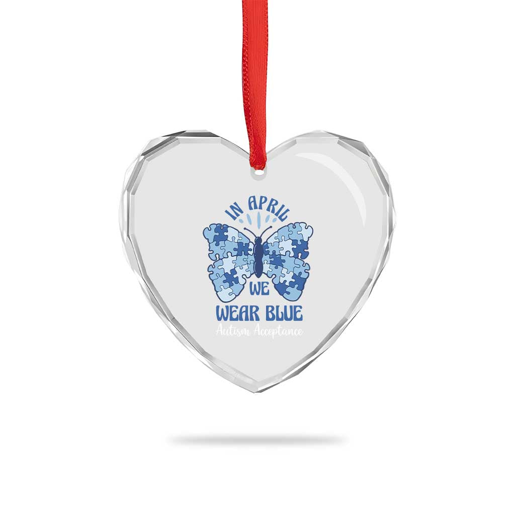 Autism Acceptance Heart Crystal Glass Ornament In April We Wear Blue Special Education Teacher