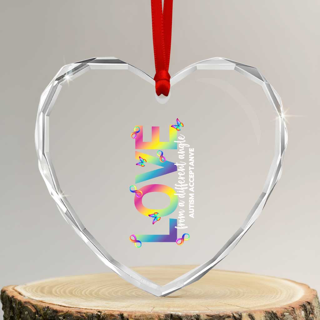 Autism Acceptance Heart Crystal Glass Ornament Love From a Different Angle Rainbow Infinity - Wonder Print Shop