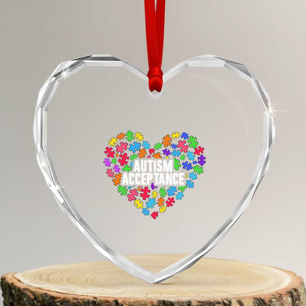 Autism Acceptance Heart Crystal Glass Ornament Love Heart Puzzle Piece Gift