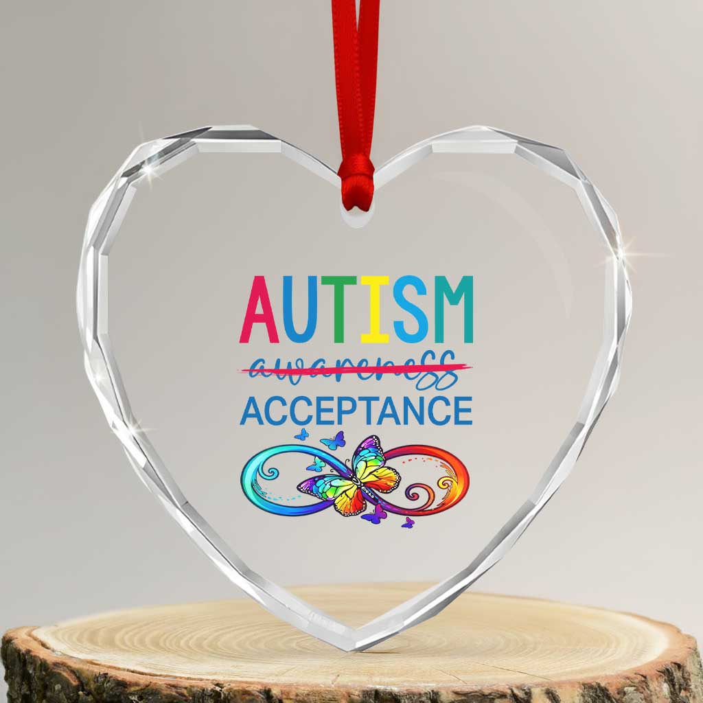 Autism Acceptance Heart Crystal Glass Ornament Neurodivergent Support Infinity Butterfly Symbol