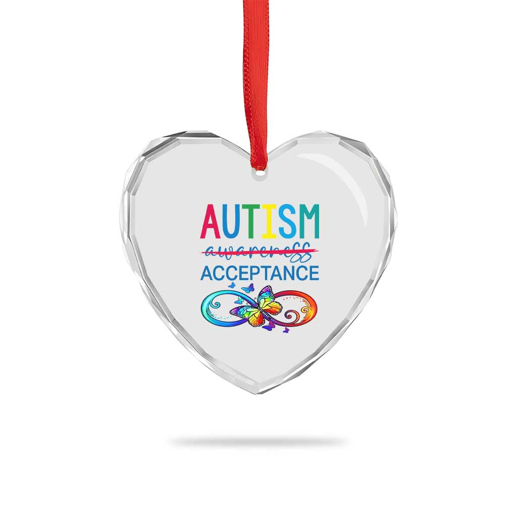 Autism Acceptance Heart Crystal Glass Ornament Neurodivergent Support Infinity Butterfly Symbol