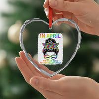 Autism Acceptance Heart Crystal Glass Ornament Neurodivergent Support Messy Bun Ribbon Puzzle