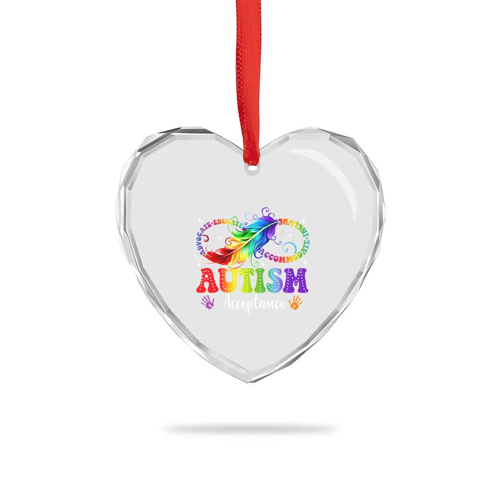 Autism Acceptance Heart Crystal Glass Ornament Neurodivergent Support Rainbow Feather Infinity Symbol