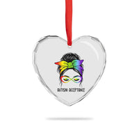 Autism Acceptance Heart Crystal Glass Ornament Neurodiversity Awareness Messy Bun Women