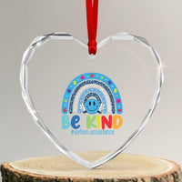 Autism Acceptance Heart Crystal Glass Ornament Rainbow in April We Wear Blue Ribbon Autism