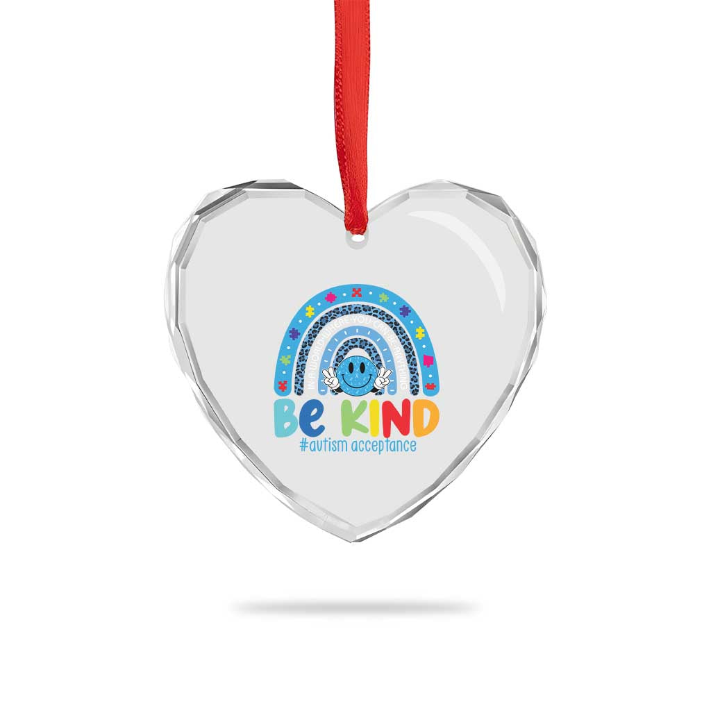 Autism Acceptance Heart Crystal Glass Ornament Rainbow in April We Wear Blue Ribbon Autism