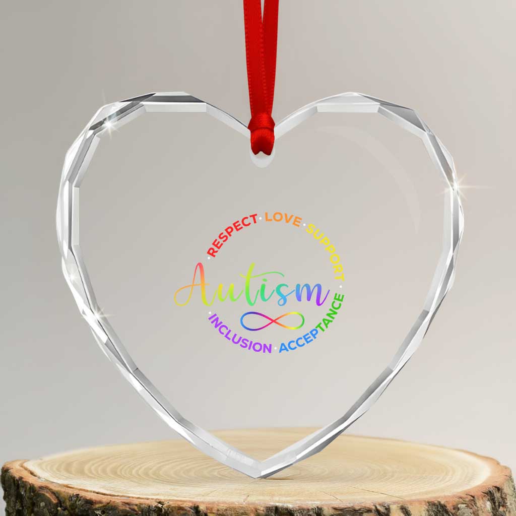 Autism Acceptance Heart Crystal Glass Ornament Respect Love Support Autism Awareness Month