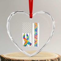 Autism Acceptance Heart Crystal Glass Ornament US Flag Ribbon Support Neurodiversity