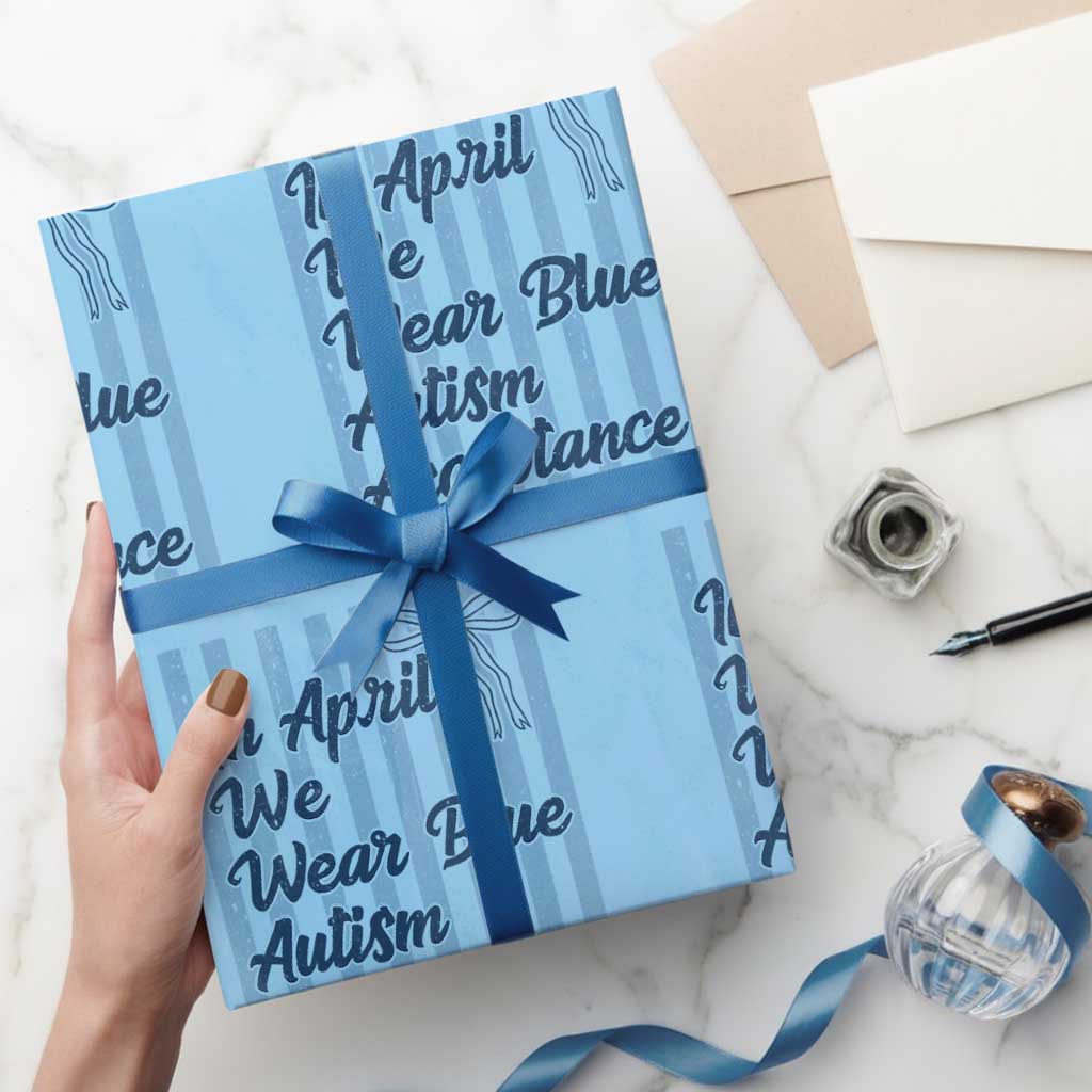 Autism Acceptance Wrapping Paper Roll In April We Wear Blue Support Neurodivergent