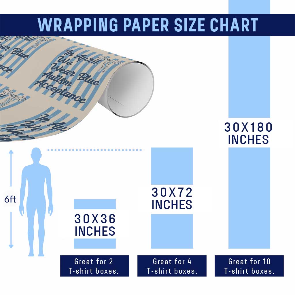 Autism Acceptance Wrapping Paper Roll In April We Wear Blue Support Neurodivergent