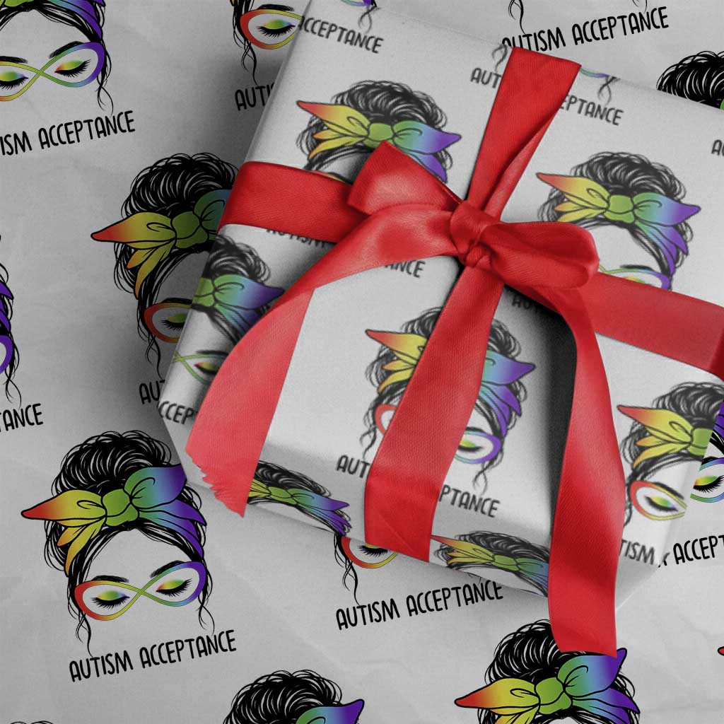 Autism Acceptance Wrapping Paper Roll Neurodiversity Awareness Messy Bun Women