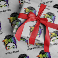 Autism Acceptance Wrapping Paper Roll Neurodiversity Awareness Messy Bun Women
