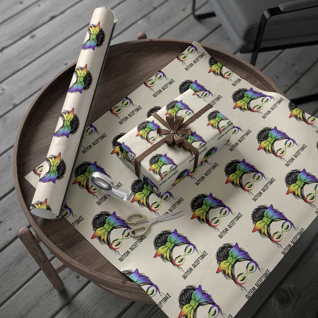 Autism Acceptance Wrapping Paper Roll Neurodiversity Awareness Messy Bun Women
