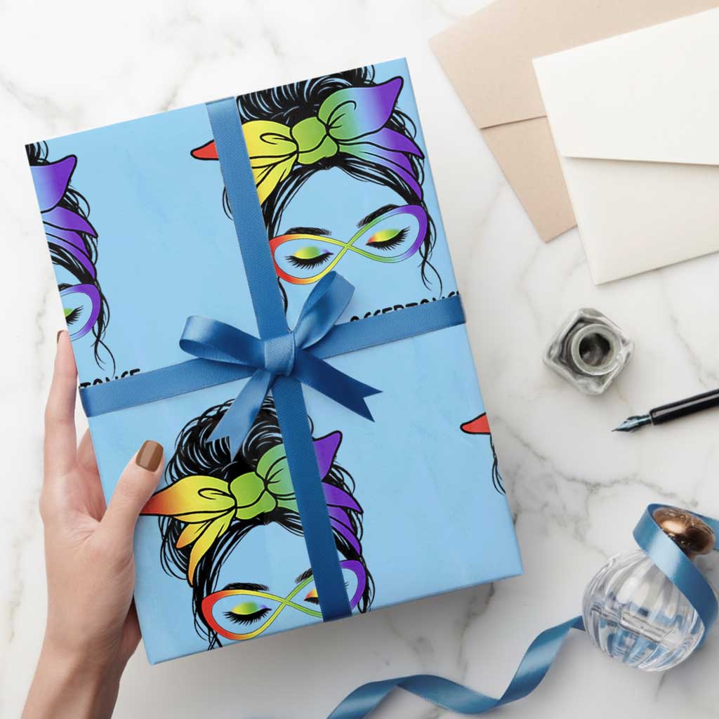 Autism Acceptance Wrapping Paper Roll Neurodiversity Awareness Messy Bun Women