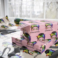 Autism Acceptance Wrapping Paper Roll Neurodiversity Awareness Messy Bun Women