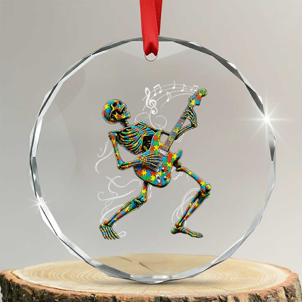Autism Acceptance Rock Guitar Skeleton Crystal Glass Ornament Music Lover