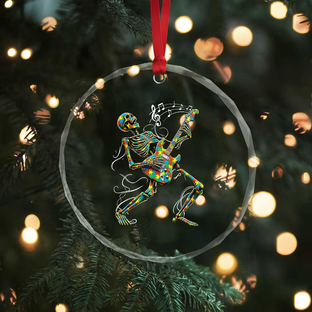 Autism Acceptance Rock Guitar Skeleton Crystal Glass Ornament Music Lover