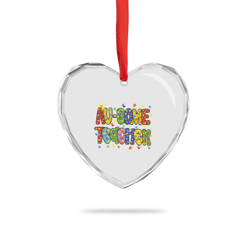 Autism Acceptance Special Education Teacher Heart Crystal Glass Ornament Au Some Teacher